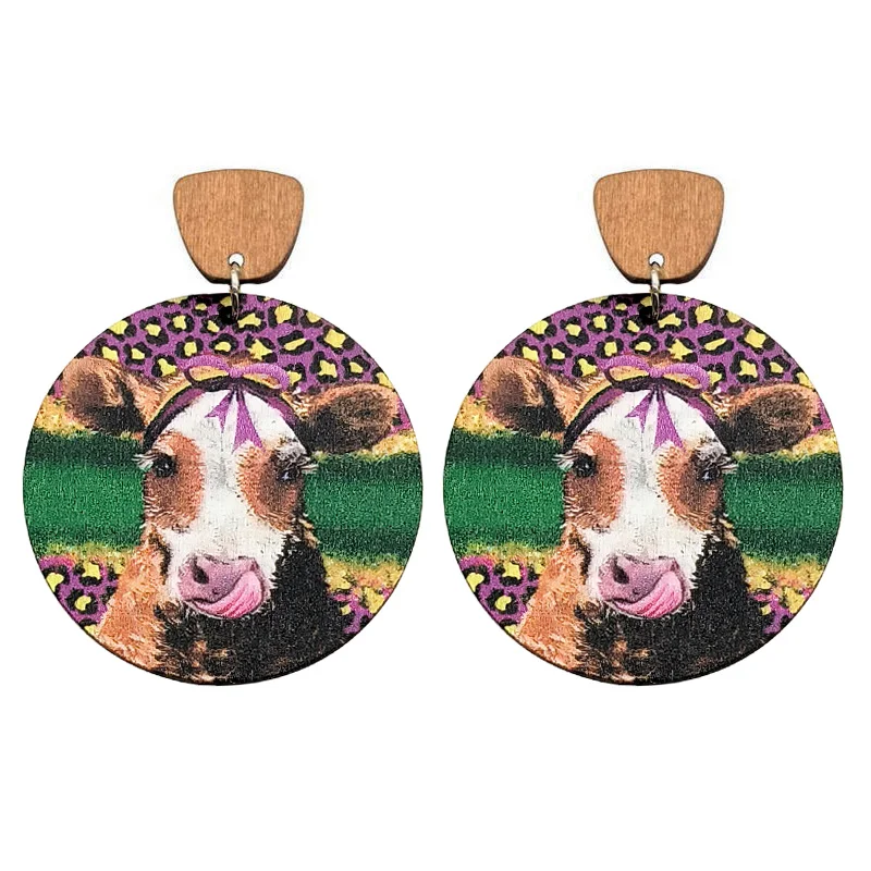 Женские круглые серьги с леопардовым рисунком и крупного рогатого скота