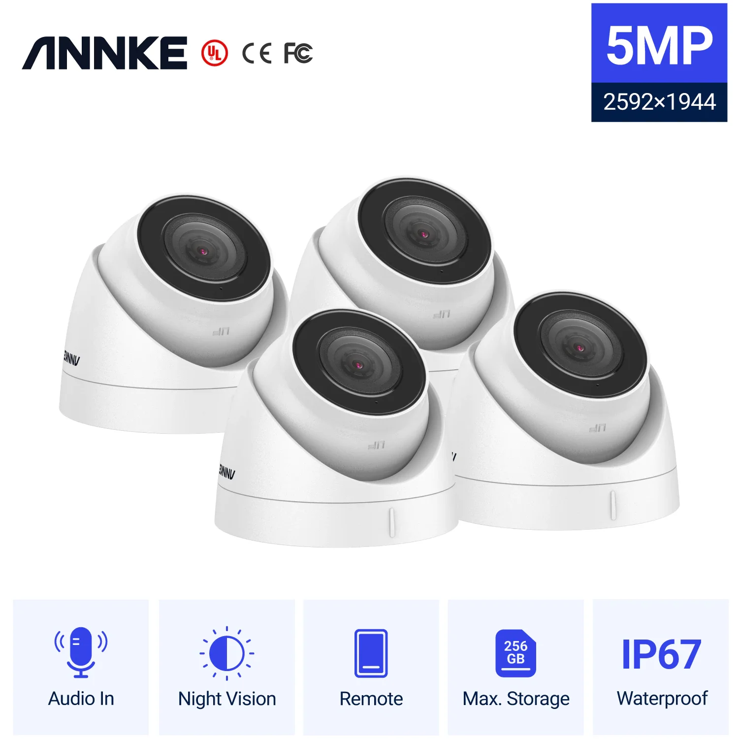 

ANNKE 4PCS Ultra HD 5MP POE Camera Outdoor Indoor Weatherproof Security Network Bullet EXIR Night Vision Email Alert Camera Kit