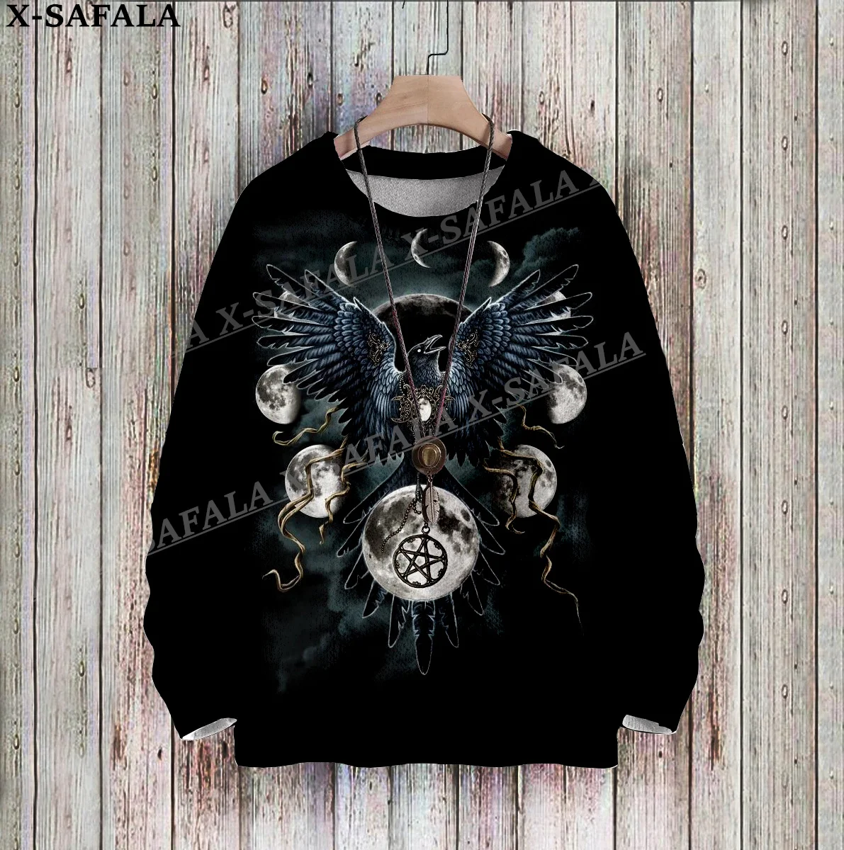 Вязаные Рождественские свитера унисекс джемперы с рисунком ворона тату-символа