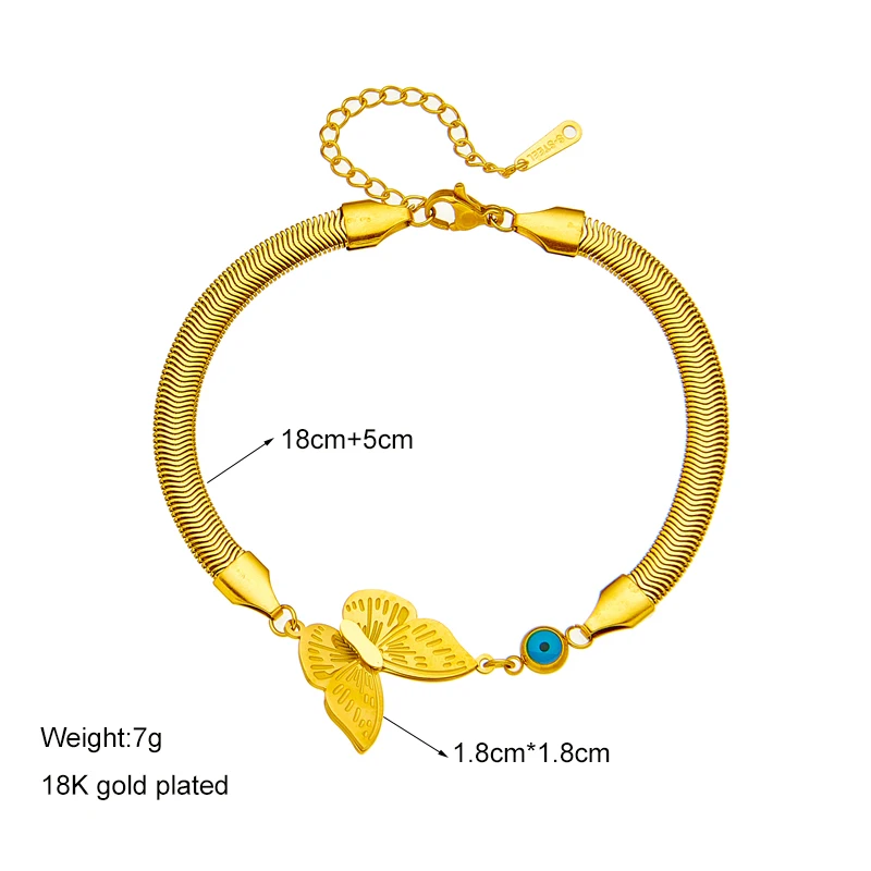 DIEYURO 316L Stainless Steel Gold Color Blue Eye Butterfly Charm Bracelet for Women Luxury Fashion Girls Wrist Jewelry Gifts images - 6