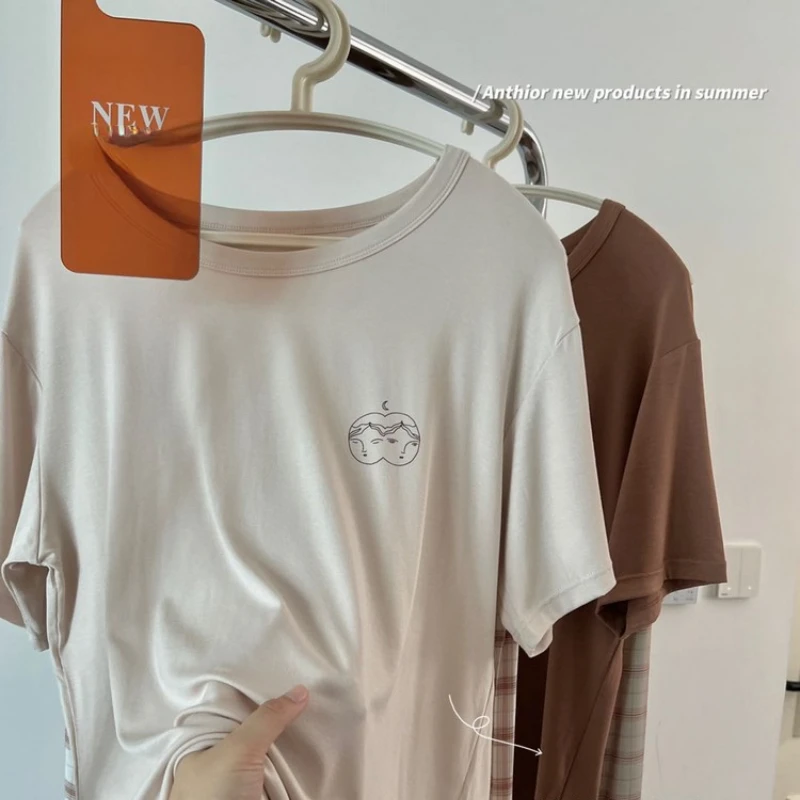 2023 Pajamas Women's Spring and Summer Japanese and Korean Style Two-piece Soft Home Suit with Round Neck Can Be Worn Outside