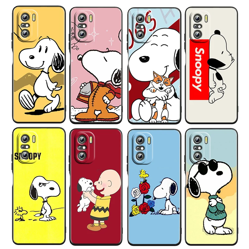 

Snoopy Cartoon Cute Dog For Xiaomi Redmi K50 K40 Gaming K30 K20 Pro 5G 10X 9T 9C 9A TPU Soft Black Phone Case Cover Fundas Coque