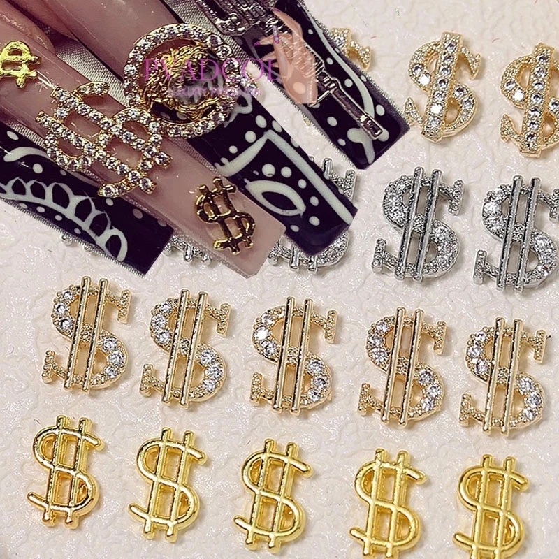 

5Pcs/Lot Luxury Gold Dollar Sign 3D Alloy Nail Art Charms Trendy Money Nails Rhinestone Jewelry Manicure Supply