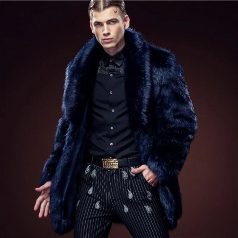 Autumn blue faux mink leather jacket mens winter thicken warm fur leather coat men slim jackets jaqueta de couro fashion B43