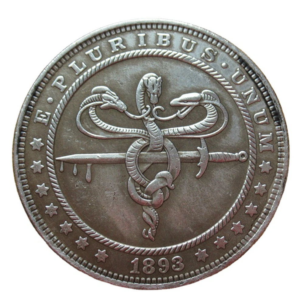 

HB(163) US 1893 Morgan Dollar Hobo Coin Silver Plated Copy Coin Skull Coin