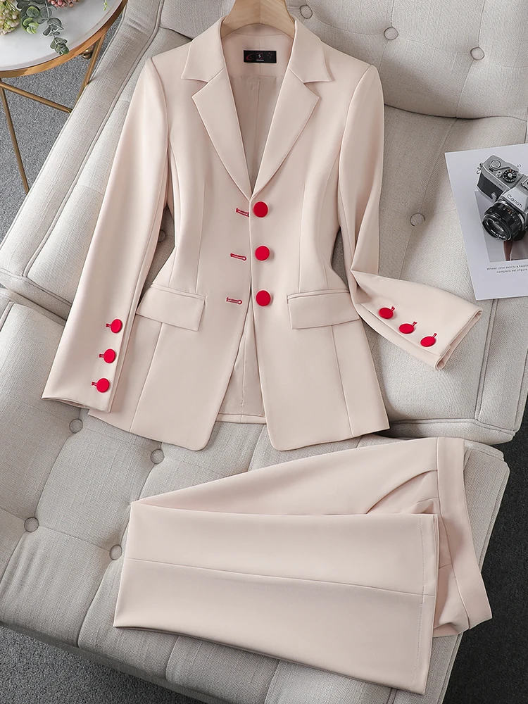 

Модный черный и абрикосовый Блейзер и брюки, костюм для женщин, женская офисная Деловая одежда для работы, официальный комплект из 2 предметов