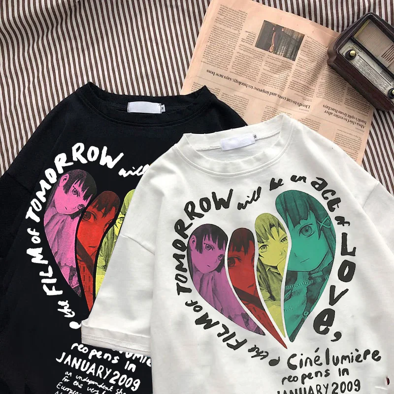 

Harajuku Women T-Shirts Hip Hop Streetwear Tops Japanese Anime Heart Letter Cartoon T Shirt Summer Short Sleeve Woman Tshirts
