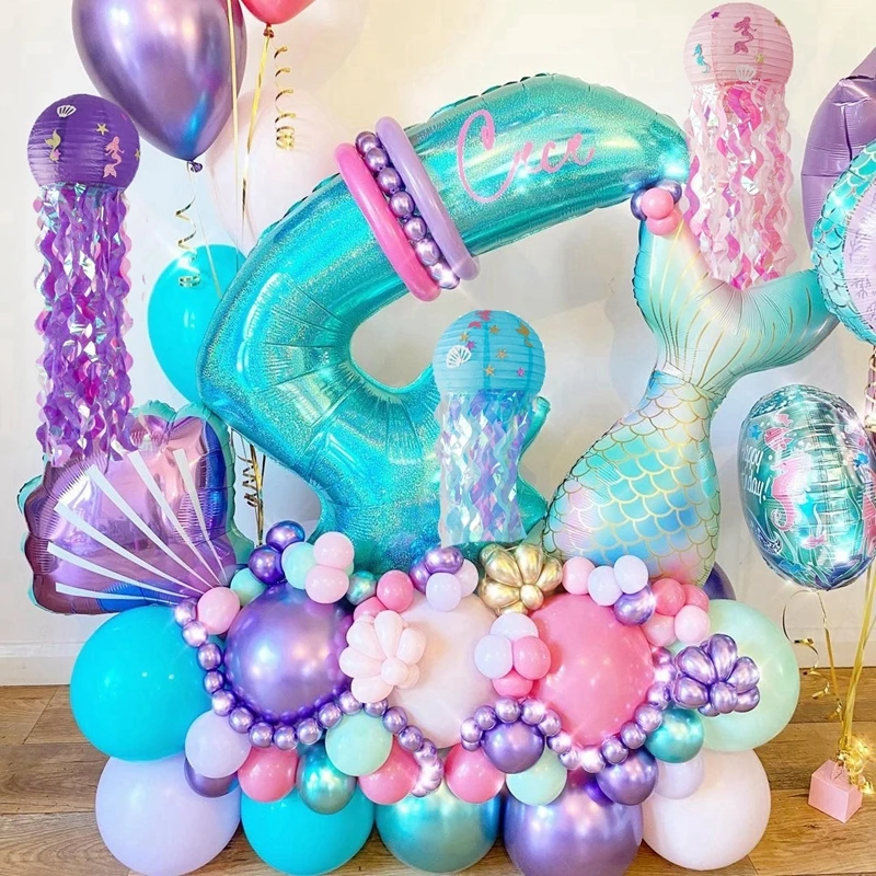 

1Set Mermaid Birthday Party Balloons Plates Cups Hanging Jellyfish Lantern For Kids Birthday Party Decoration Home DIY Supplies