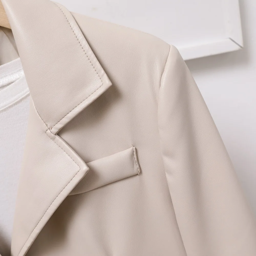 2023 Spring and autumn new design sense leather clothes casual retro chic slimming women's mid-length suit jacket