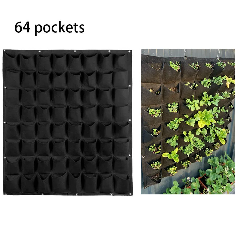 64 Pockets large Wall Hanging Planting Bags Vertical Garden flower Nursery pots Grow Bags Plant Outdoor indoor greenhouse Q1