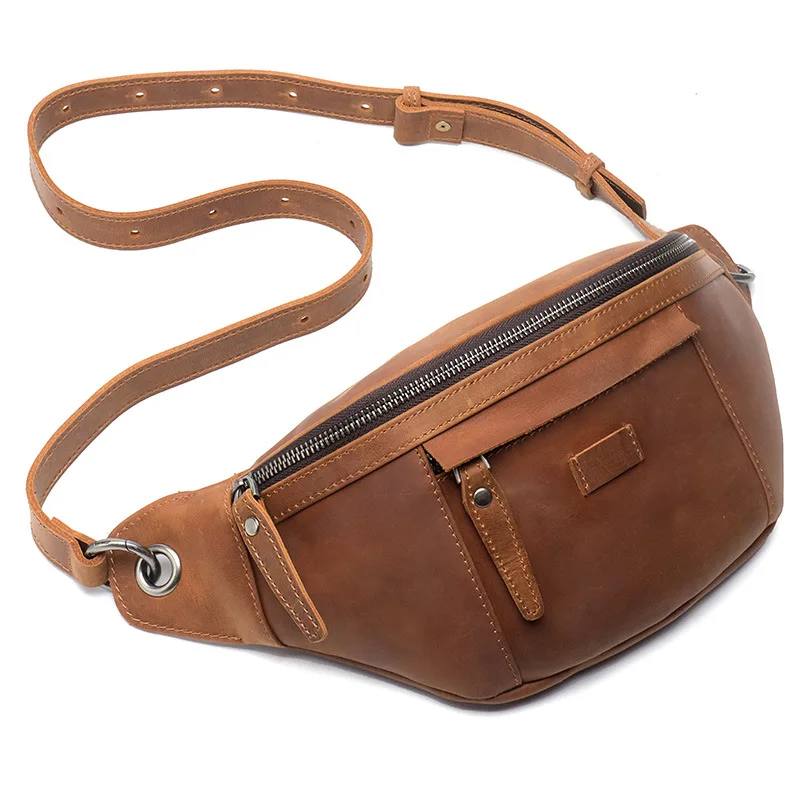 Multi Functional Genuine Leather Men's Waist Bag Outdoor Sports and Leisure Cowhide Crossbody Chest Bag Retro Men's Bag