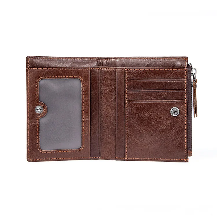 Men's Leather Wallets Men Money Bags Retro Casual Vertical Top Layer Cowhide Dollar Clip Credit Card Holders Zipper Coin Purses
