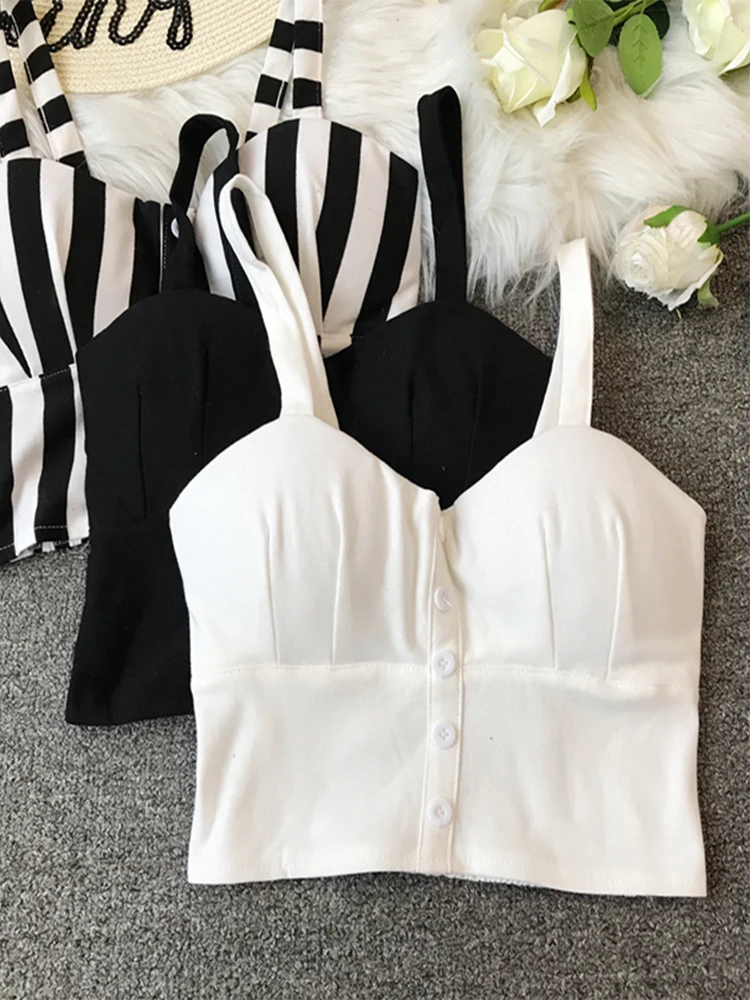 gkfnmt Crop Top  Women Camis Halter Top Woman Camisole 2022 Summer Sleeveless Sexy Low Chest Button Back Elastic 3XL