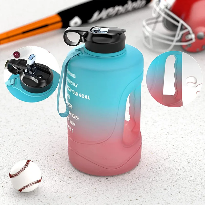 

3.78L Large Water Bottle Gradient Color Travel Bottles with Motivational Text Portable Bucket Outdoor Kettle Sport Fitness Cup