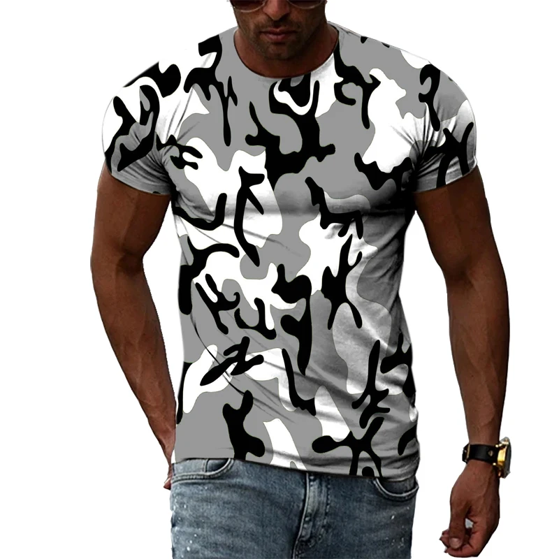 

Summer personalized muscle T-shirt 3D printing camouflage O-neck fashion casual personality street oversized top