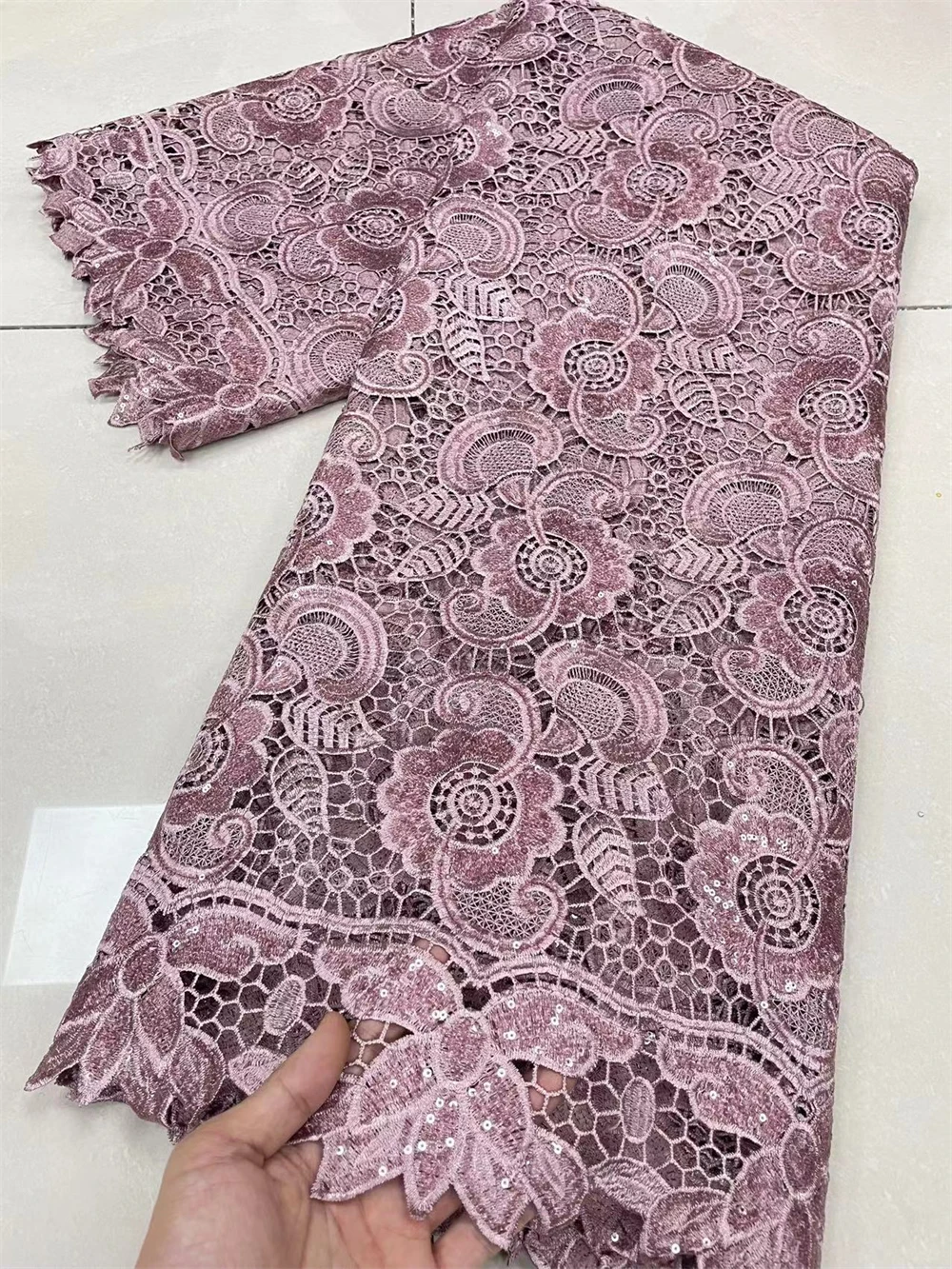 

2022High Quality African Nigerian Tulle Lace Fabric With Sequins Embroidery Sewing Guipure Organza Prom Dresses Cotton 5yards