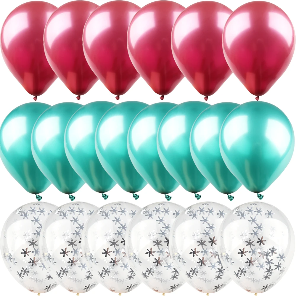 

12 Inch 20PCS Red Green Metallic Sequin Latex Christmas Balloon Wedding Decoration Party Atmosphere Birthday Snowflake BallonSet