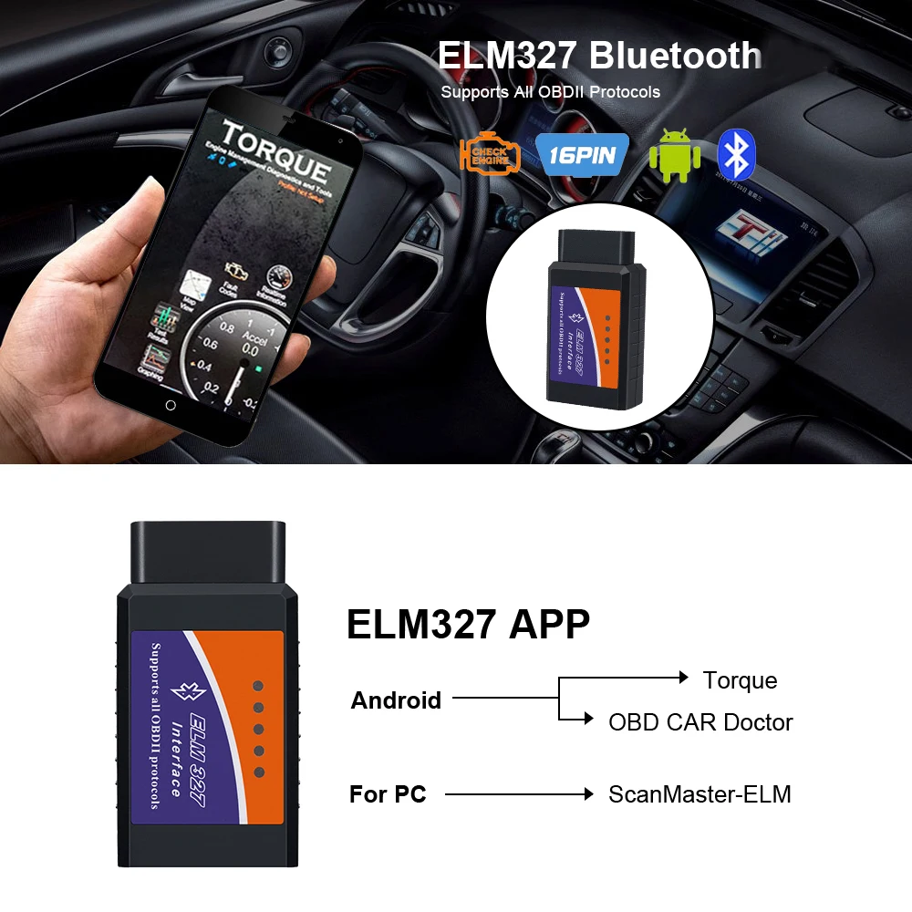 Сканер ошибок ELM327 OBD2 V2.1 для диагностики автомобиля с Bluetooth