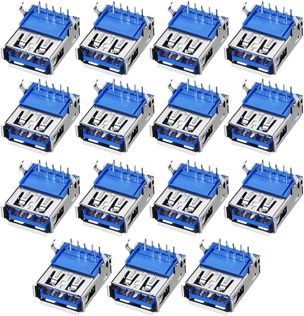 

PCB USB Connector Type-A 3.0 Female Jack 9 Pin Bend Foot 90 Degree 15pcs