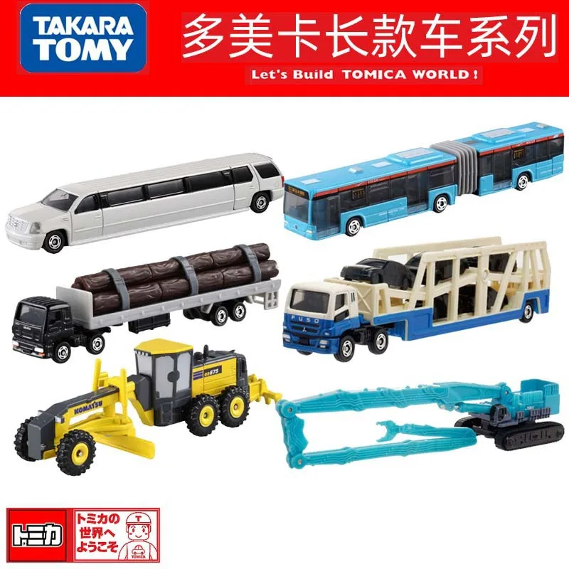 Фото Игрушечные машинки Tomica для мальчиков, подарки на праздники, Япония, TOMY Domeka, длинные модели автомобилей, игрушечный автобус, пожарная машина, транспортер, машинки из сплава. №2
