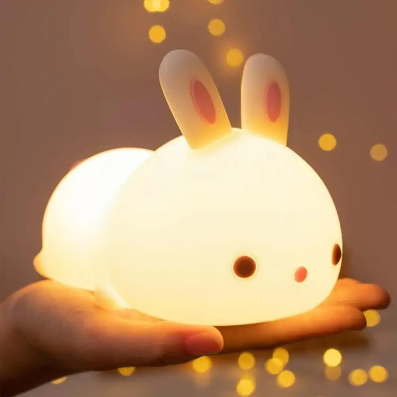 

СВЕТОДИОДНЫЙ ночник в виде кролика, симпатичная силиконовая лампа, перезаряжаемая прикроватная лампа с Usb-датчиком и таймером для спальни, детский подарок, кролик L E8l7