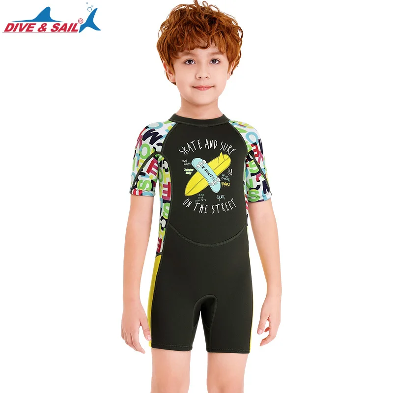 

Children Printed Surfing Jellyfish Wetsuits Swimwear for Girls Boys 2.5mm Neoprene Snorkeling Diving Suit Kids Short Swimsuit