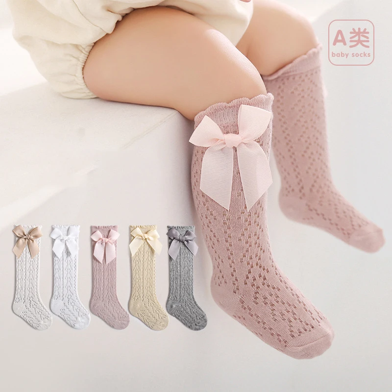 

Baby High Tube Socks Spring/Summer Mesh Version Bow Princess Socks Breathable Thin Loose Necked Children's Stockings