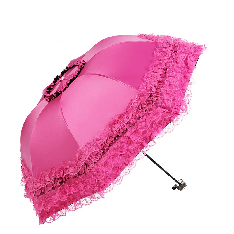 

Umbrella Sunscreen Anti-Ultraviolet Lace Thickened Black Glue Rain Or Shine Dual-Use Sunshade Ladies Three-Fold Umbrella