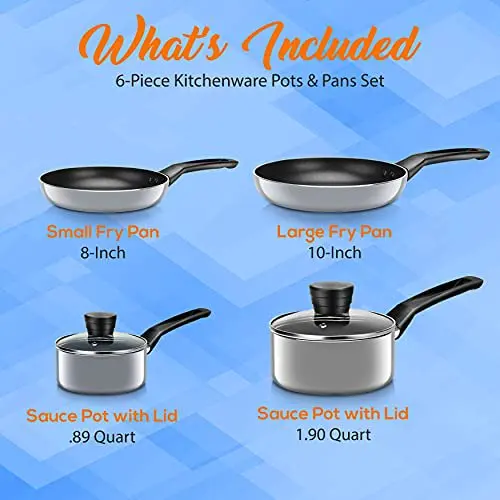 

2023 New 6-Piece Set Pots & Pans Basic Kitchen Cookware, Black Non-Stick Coating Inside, Gray Cookware Set Cooking Pots and Pans