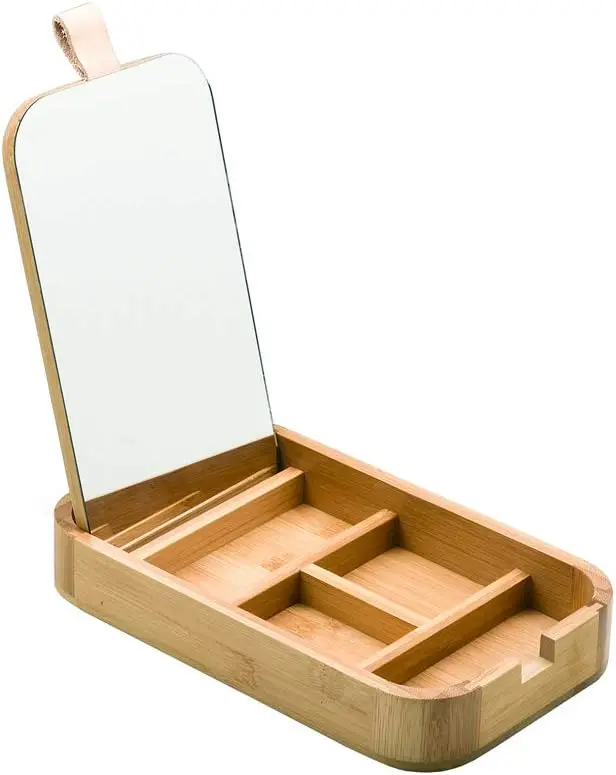 

Bamboo Jewelry Door with Medium Mirror - Mirror Suitable for Men Shaving Women Makeup Portable Travel Bathroom Accessories