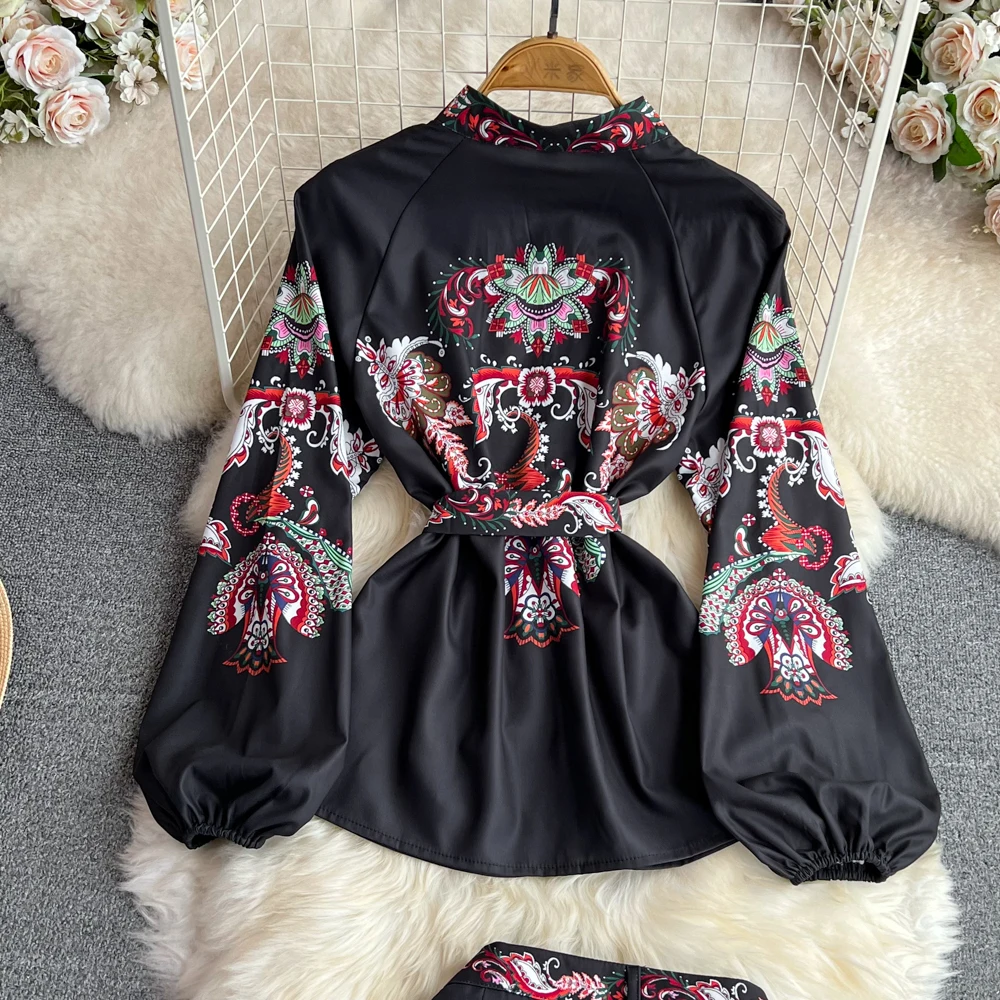 Модный комплект темпераментная рубашка с длинным рукавом-фонариком стоячим