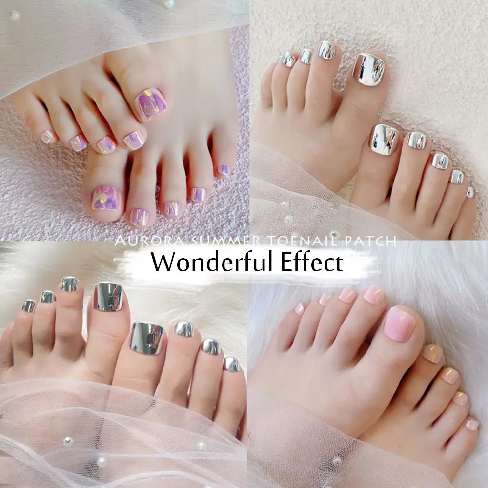 24 шт. съемные искусственные акриловые ложные ногти Aurora Mirror Toe Nails для ног.