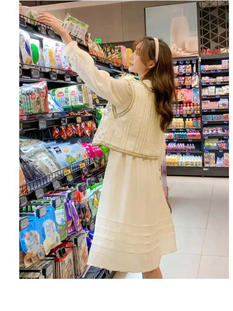 Осенняя одежда для беременных женщин 2024 милое платье с длинным рукавом и