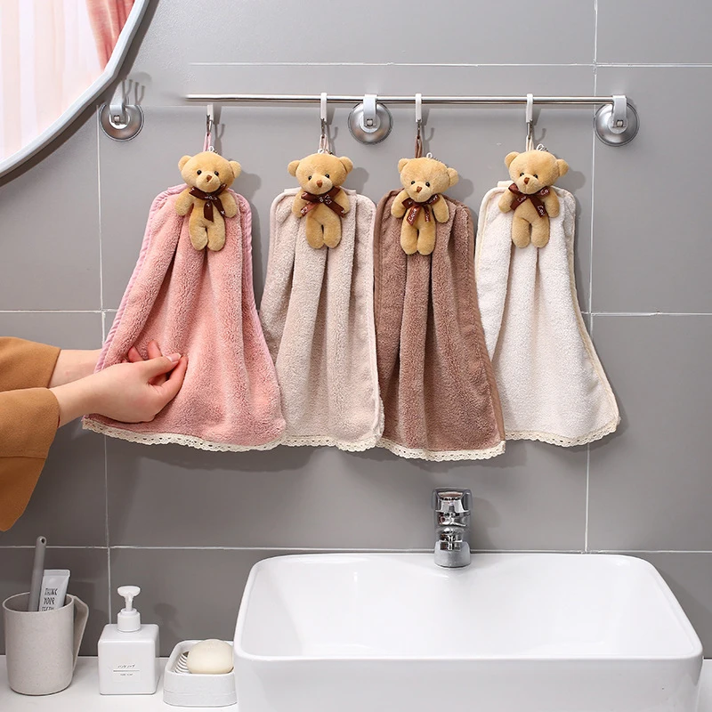 

Hand Towel Kitchen Household Dishwashing Rag Does Not Shed Hair Can Be Hung Hand Towel Cartoon Bear Wipe Hand Absorbent Towel