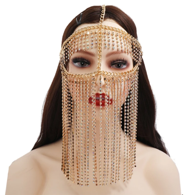 

Faux Crystal Tassel Masquerade Mask Veil Face Chain Belly Dance Jewelry Headband Dropship