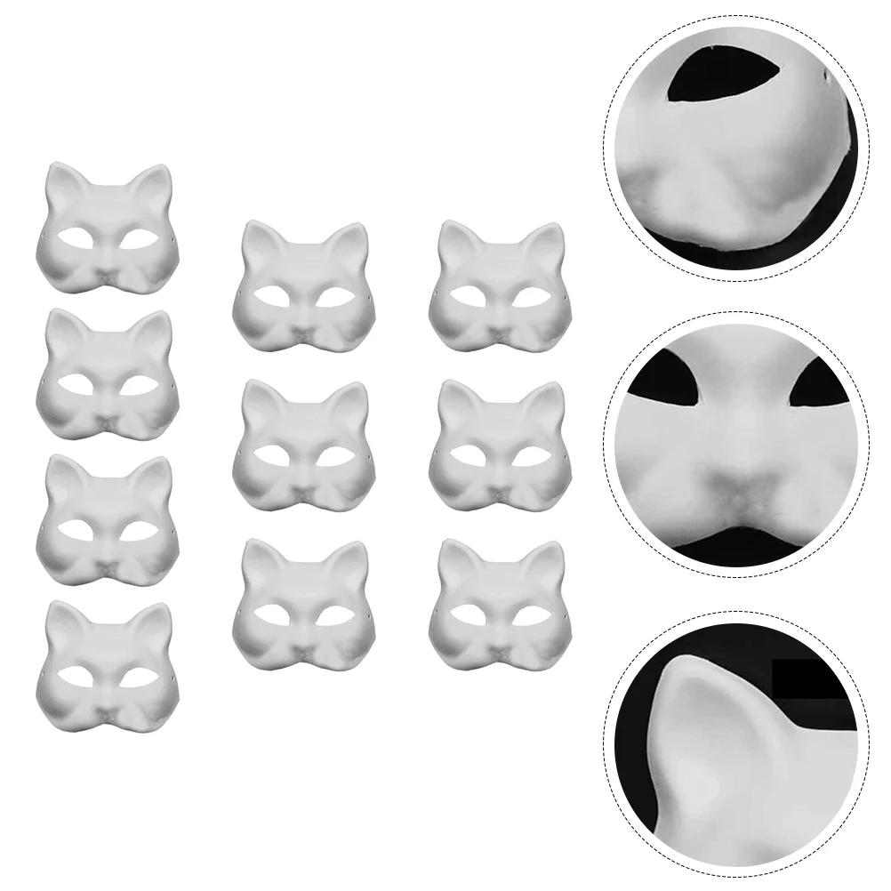 

10 Pcs White Face DIY Unpainted Masks Pulp Blank Mask Surface White Cosplay Black Dance