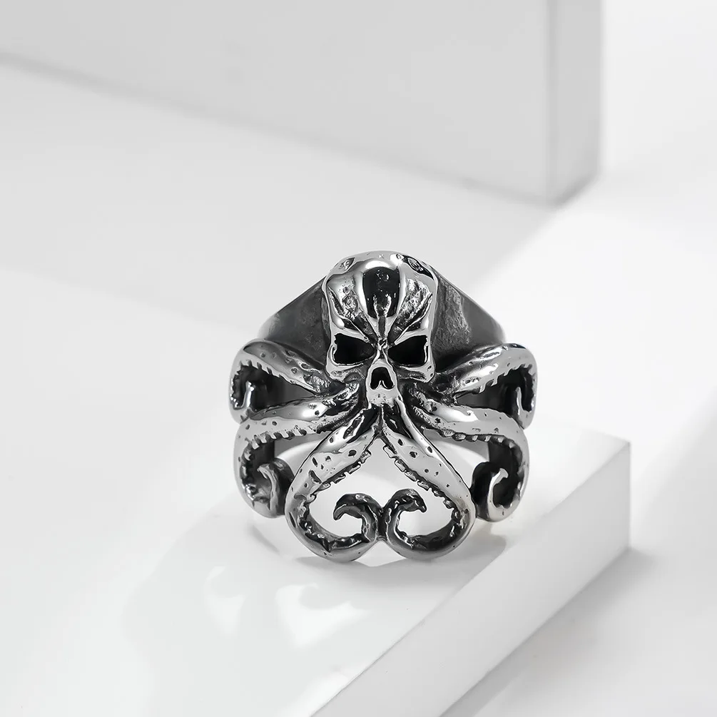 

Men's Vintage Octopus Skull Punk Stainless Steel Dark Rings Tentacle Gothic Ring Jewelry Gift