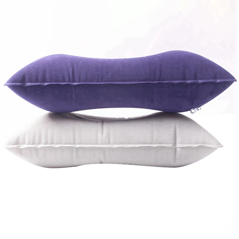 

2 Pcs Outdoor Portable Folding Air Inflatable Pillow Double Sided Flocking Cushion Light Grey & Dark Blue