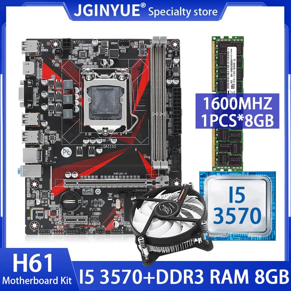 

Комплект материнской платы JGINYUE H61 LGA 1155 с процессором Intel I5 3570 DDR3 1 шт. * 8 ГБ 1600 МГц ОЗУ память материнская плата VGA H61M H