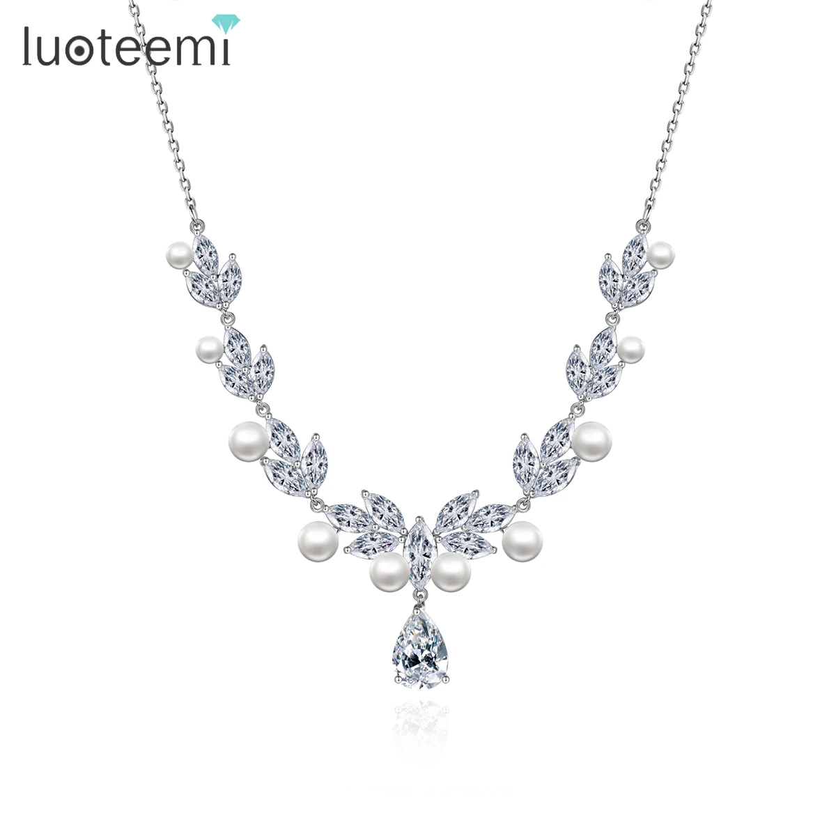 

LUOTEEMI European and American Wedding Bridal Imitation Pearl Necklace for Women Cubic Zircon Bride Ceremony Party Accessories