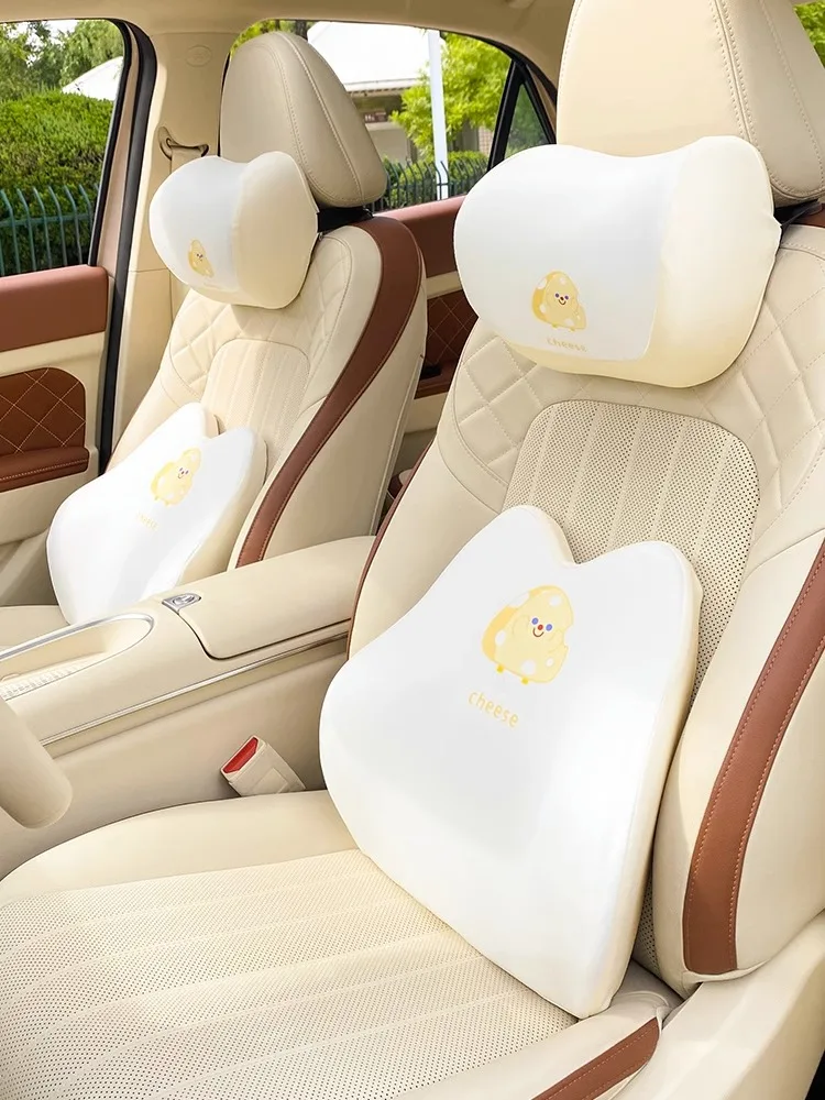 

New Car Headrest Cute Cheese Memory Foam Car Seat Lumbar Support Car Cushion Sleeping Pillow Car Interior Ornaments Accessoires