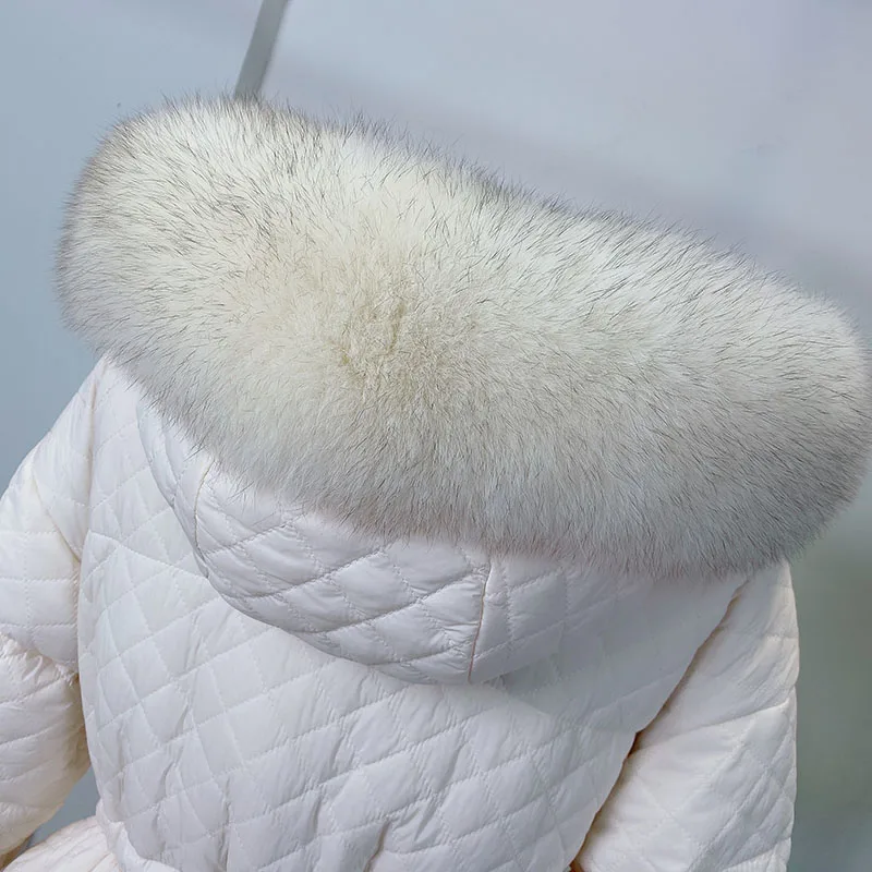Women Duck Down Coat for Winter 2023 Lady Outfit Puffer Jacket with Big Real Fox Fur Hood Grey Black Green Cream White Plus Size