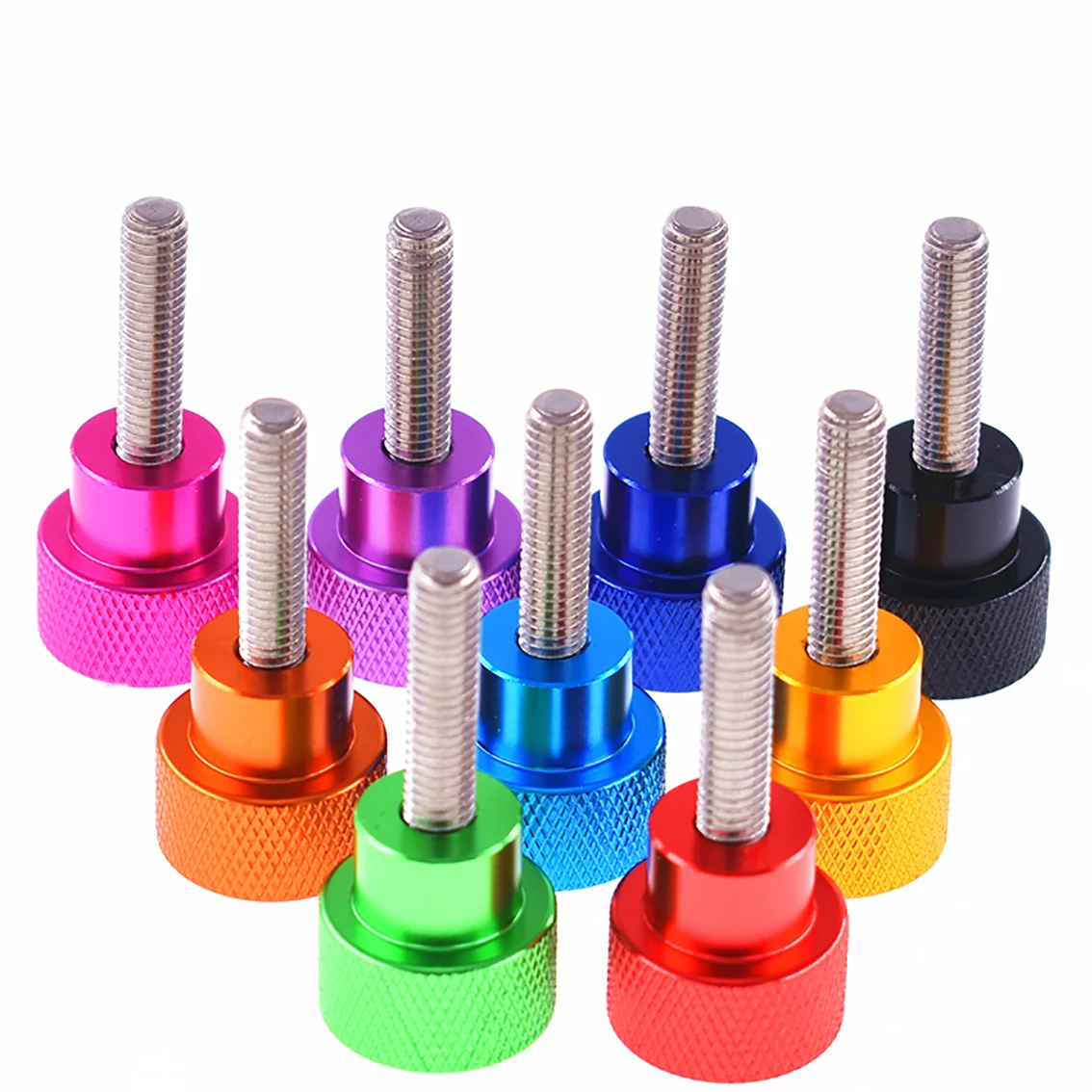 

M2.5 Colourful Thumb Screw Aluminum Alloy+Stainless Steel Flat Head Knurled Hand Grip Knob Step Bolts