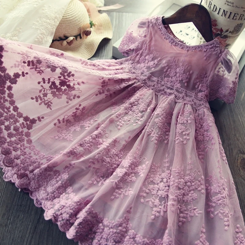 

Girls Dress Mesh Casual Wear Lace Embroidery Princess Dress For Girl Clothes Sleeveless Dress Kids Dresses For Girls Robe Fille