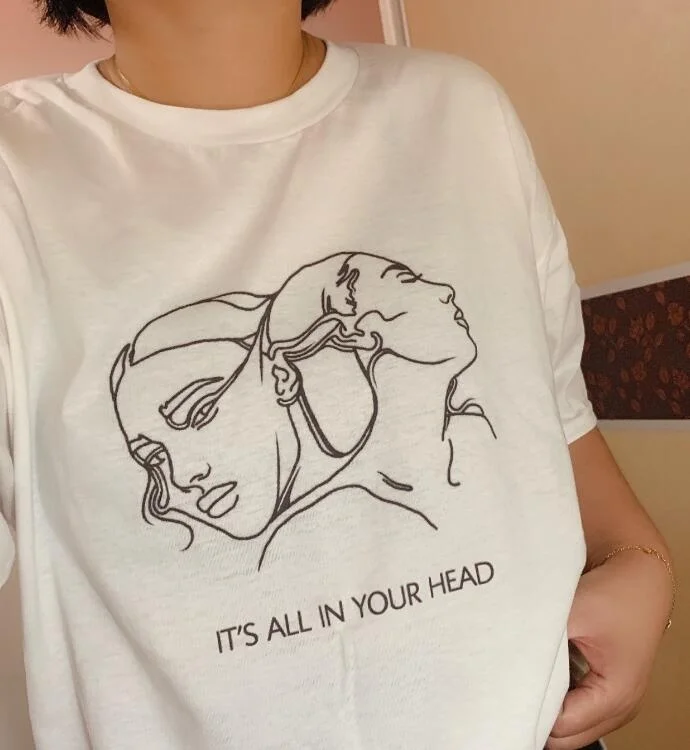 

Women's T-Shirt Tumblr Fashion Kuakuayu HJN Its All In Your Head Two Heads Juggling Art Cute Aesthetic Graphic Tops Female Tee