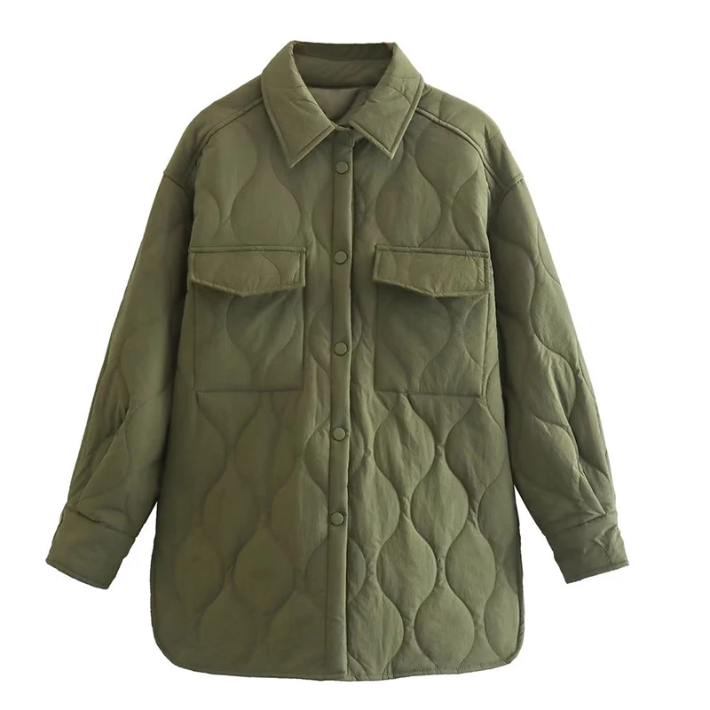 Ardm Casual Single Breasted Winter Jacket Women Long Sleeve With Pockets Army Green Cotton Coat Streetwear New In Outerwears