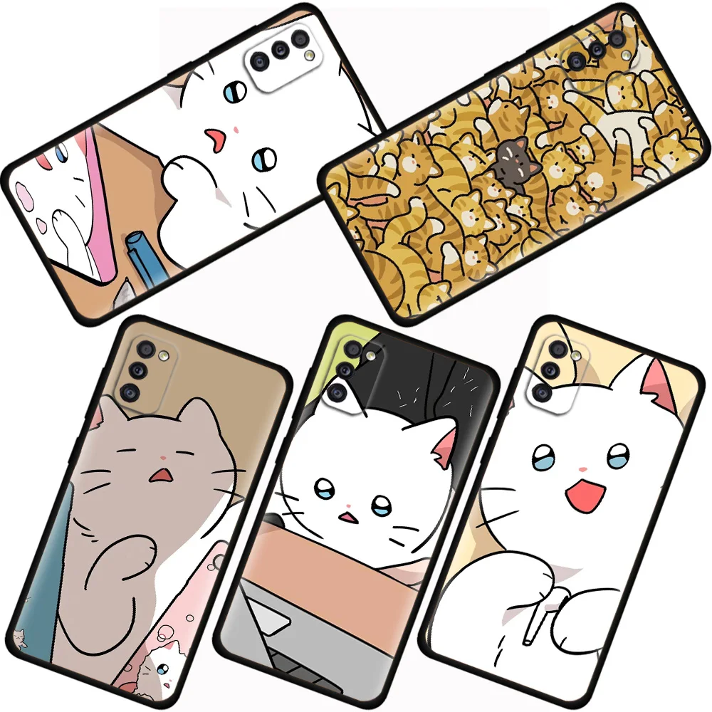 

Black Soft Phone Case For Samsung Galaxy A51 A12 A52 A71 A32 A31 A21s A22 A41 A42 A11 A02s Bumper Cover Cute Little Cat