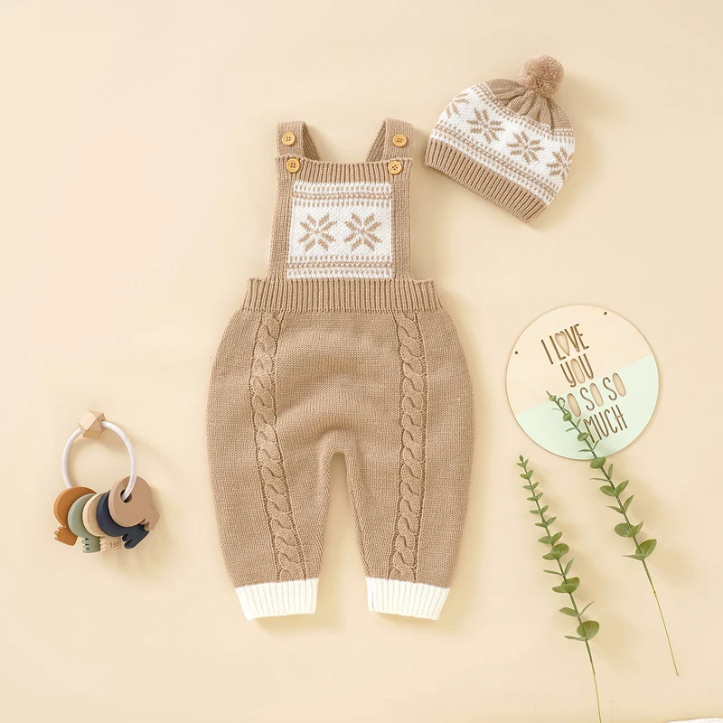 

Baby Rompers Sleeveless Newborn Infant Kids Boys Girls Knitting Jumpsuits Hats Outfits Costumes 0-18m Toddler Outerwear Overalls