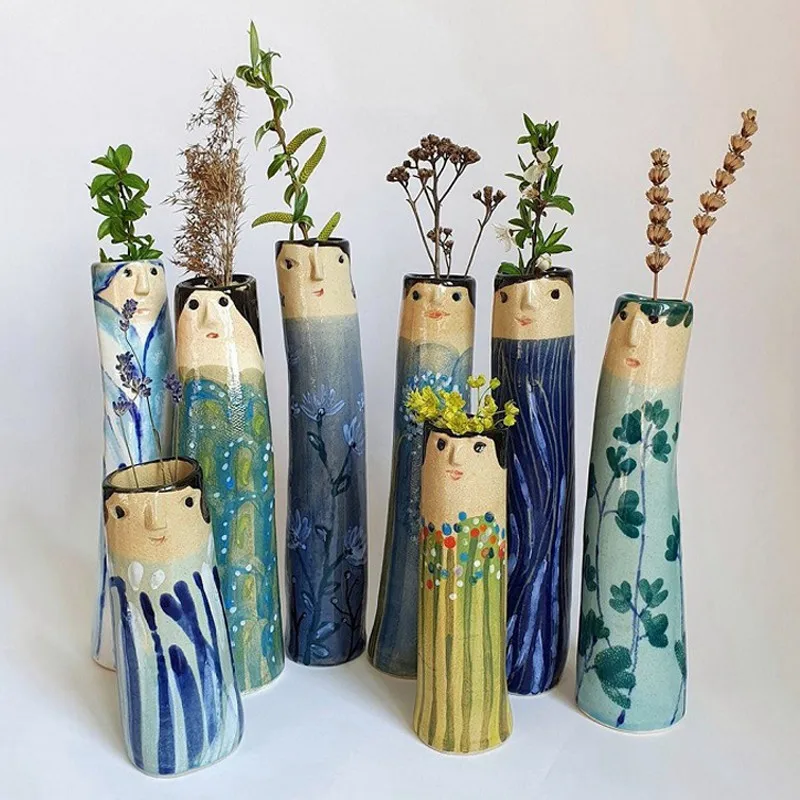 

Spring Family Bud Vases with Faces Hand-Colorful Painted Cachepot for Flowers Decor for Home Balcony Living Room New House Gift