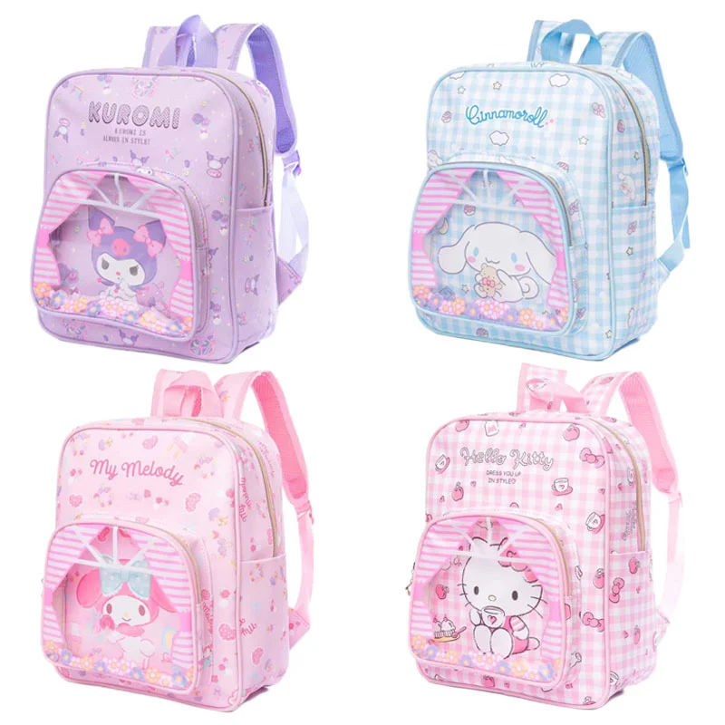 

Sanrioed My Melody Cinnamoroll Hellokittys Kuromi PU Backpack Kawaii Anime Large Capacity Storage Bag Cute Student Schoolbag